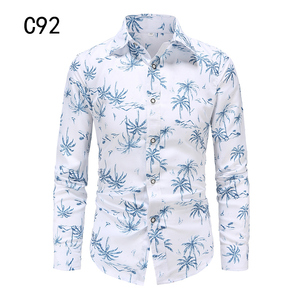1508-C92-P25男装2025秋装新款大码长袖衬衫花色印花衬衣男装免烫