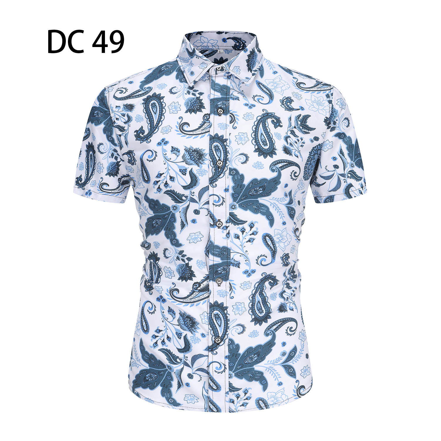 1508-DC49-P20夏装新款港风印花短袖衬衫免烫沙滩衬衣潮修身上衣图片