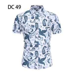 1508-DC49-P20夏装新款港风印花短袖衬衫免烫沙滩衬衣潮修身上衣图片