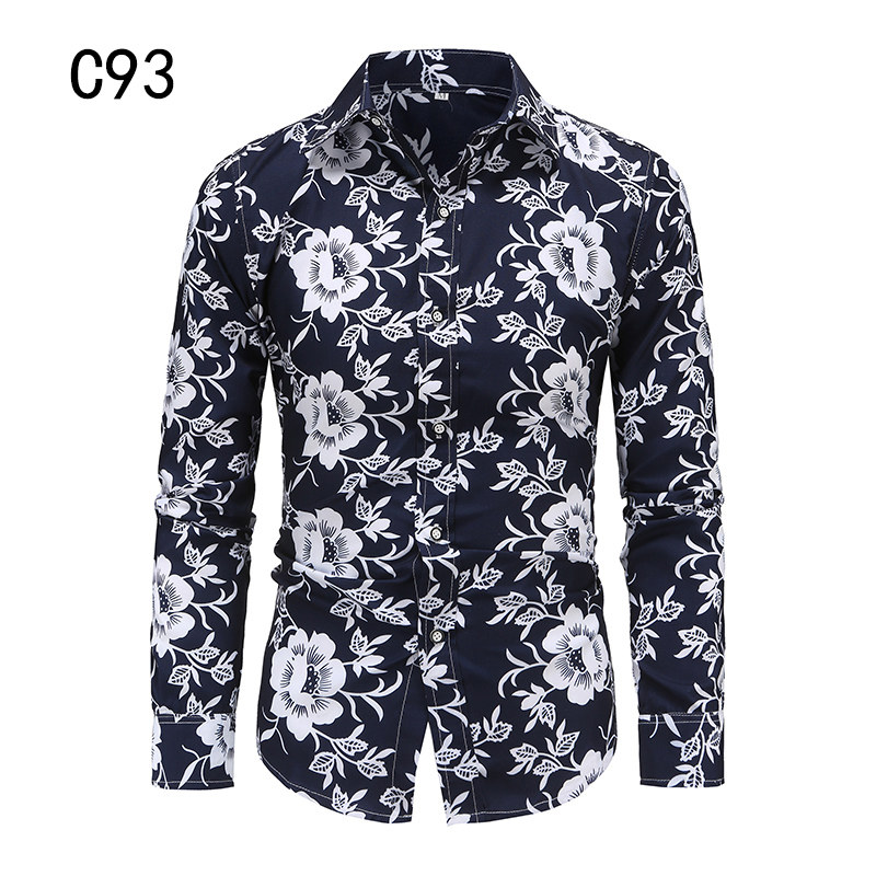 1508-C93-P25男装2025秋装新款大码长袖衬衫花色印花衬衣男装免烫图片