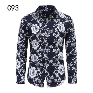 1508-C93-P25男装2025秋装新款大码长袖衬衫花色印花衬衣男装免烫图片