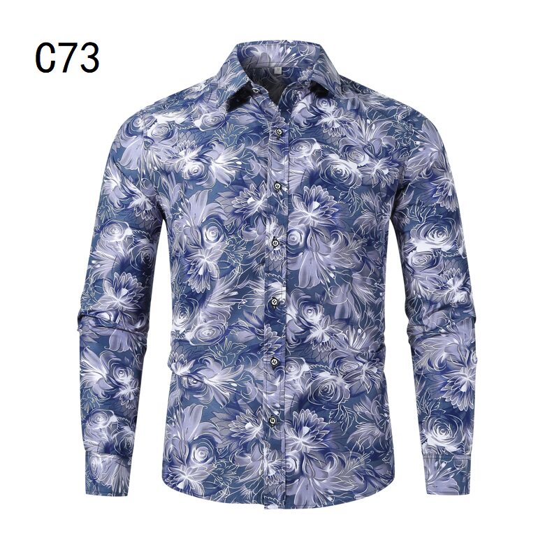 1508-C73-P20男装2025秋装新款大码长袖衬衫花色印花衬衣男装免烫图片