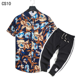 1508-CS10+K522-P45外贸欧美跨境现货短袖衬衫套装夏威夷沙滩衬衣，男装T恤，星座1508-1