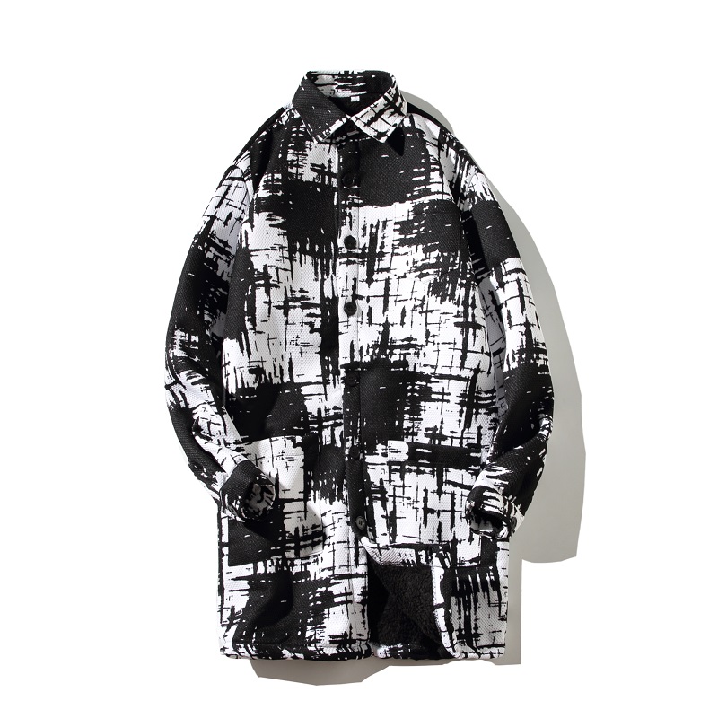 男士風衣外套長袖常規格子寬鬆大衣加絨休閒大衣冬