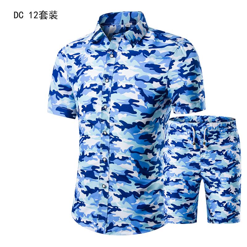 Couple beach shirt suit Casual Short Sleeve Shirt Men's and women's print oversize