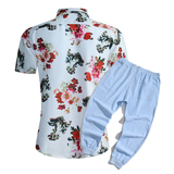 1508-CS11+K522-P45外贸欧美跨境现货短袖衬衫套装夏威夷沙滩衬衣，男装T恤，星座1508-1