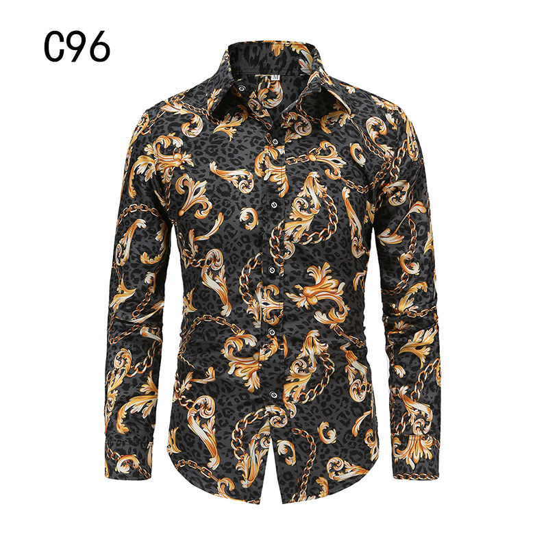 1508-C96-P25男装2025秋装新款大码长袖衬衫花色印花衬衣男装免烫,男装衬衫,星座1508-1