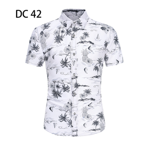 1508-DC42-P20夏装新款港风印花短袖衬衫免烫沙滩衬衣潮修身上衣