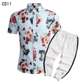 1508-CS11+K522-P45外贸欧美跨境现货短袖衬衫套装夏威夷沙滩衬衣，男装T恤，星座1508-1