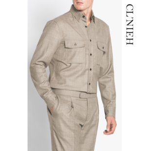 精裁老钱风套装 CLNIEH 精纺丝滑大理石灰褐色140支美丽诺全羊毛