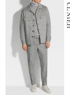 CLNIEH |超精细15微米初剪羊毛面料 混纱灰色立裁休闲抽绳裤