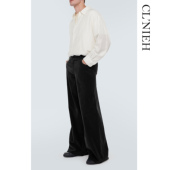 CLNIEH 宽口微喇休闲长裤 复古ROW风 Chani美丽诺羊毛混纺灯芯绒
