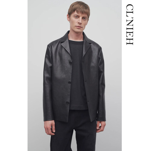 头层羊皮植鞣革平驳领