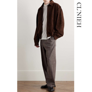CLNIEH 新贵老钱ROW风Silas羊毛亚麻混纺花纱咖色长裤