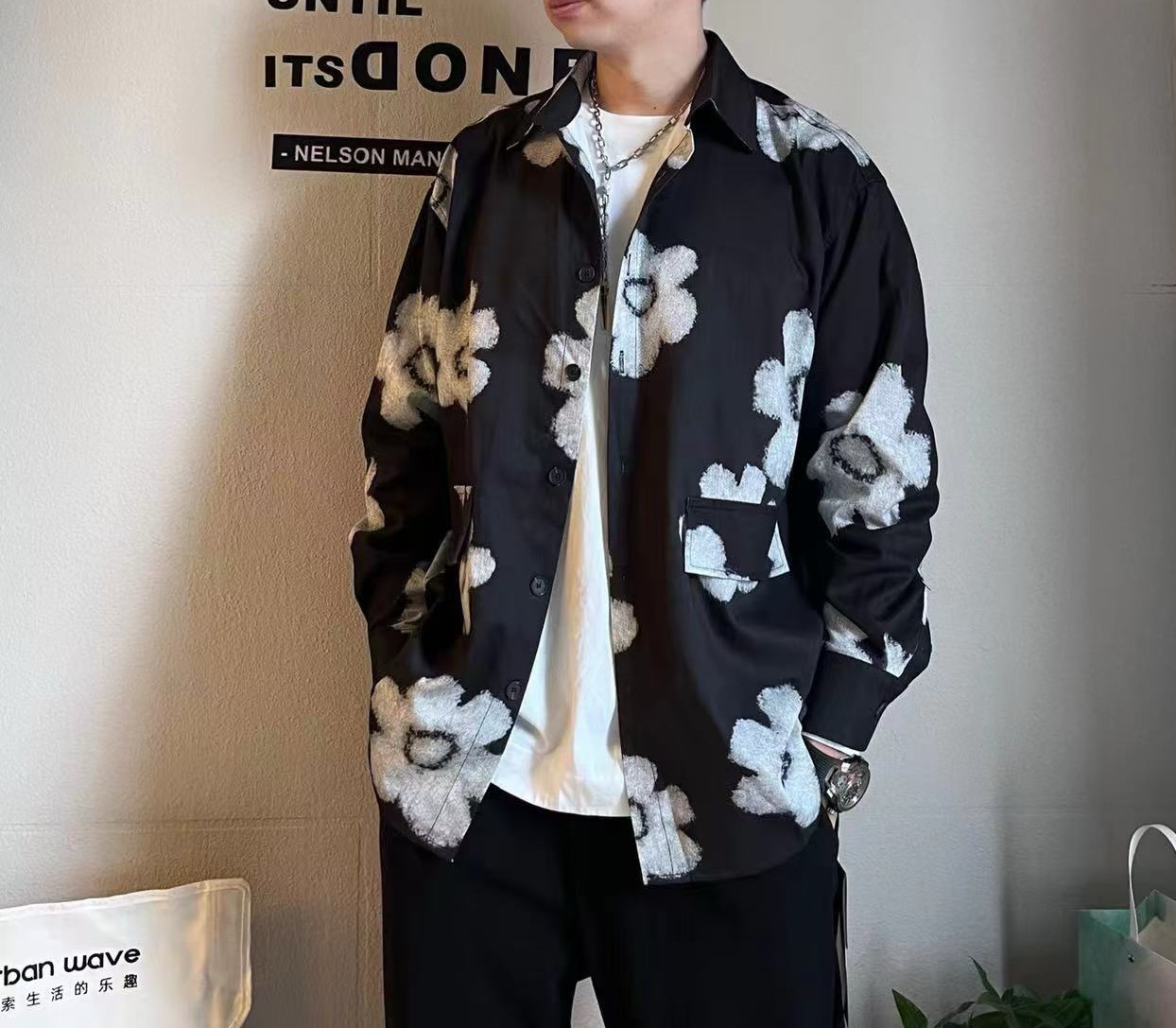 春衬春衬同款花衬衫休闲韩版东大门小众设计上衣复古港风印花衬衣