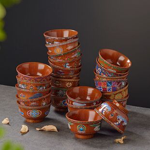 藏式餐具浅色木碗民族奶茶蒙古族西藏式奶酒防烫隔热特色实木饭碗