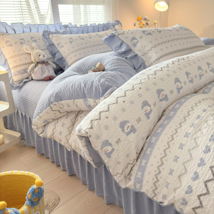 被套夹棉床单防滑床盖四件套 双层纱床上四件套春秋季 2026新款 法式