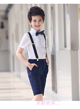 六一白衬衫格子西裤花童礼服