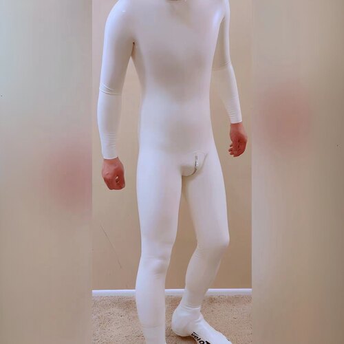 定制乳胶衣男束缚紧身衣美体衣女私人订制弹力连体衣裆部拉链黑色
