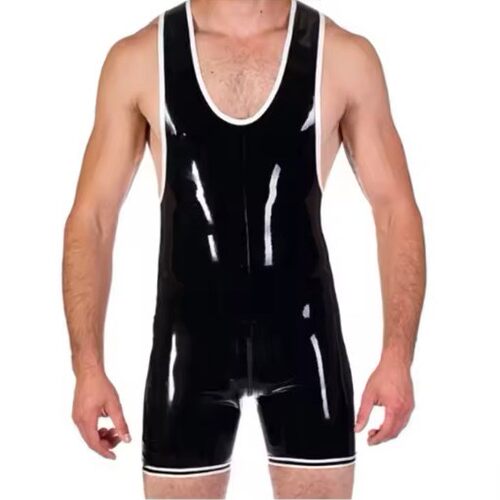 乳胶紧身衣服男 无袖款连体衣Latex短裤连体衣 男款 裆部拉链束缚