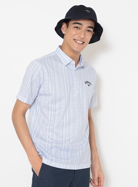 日本26春夏款Callaway卡拉威男士高尔夫服装网眼条纹印花时尚短袖