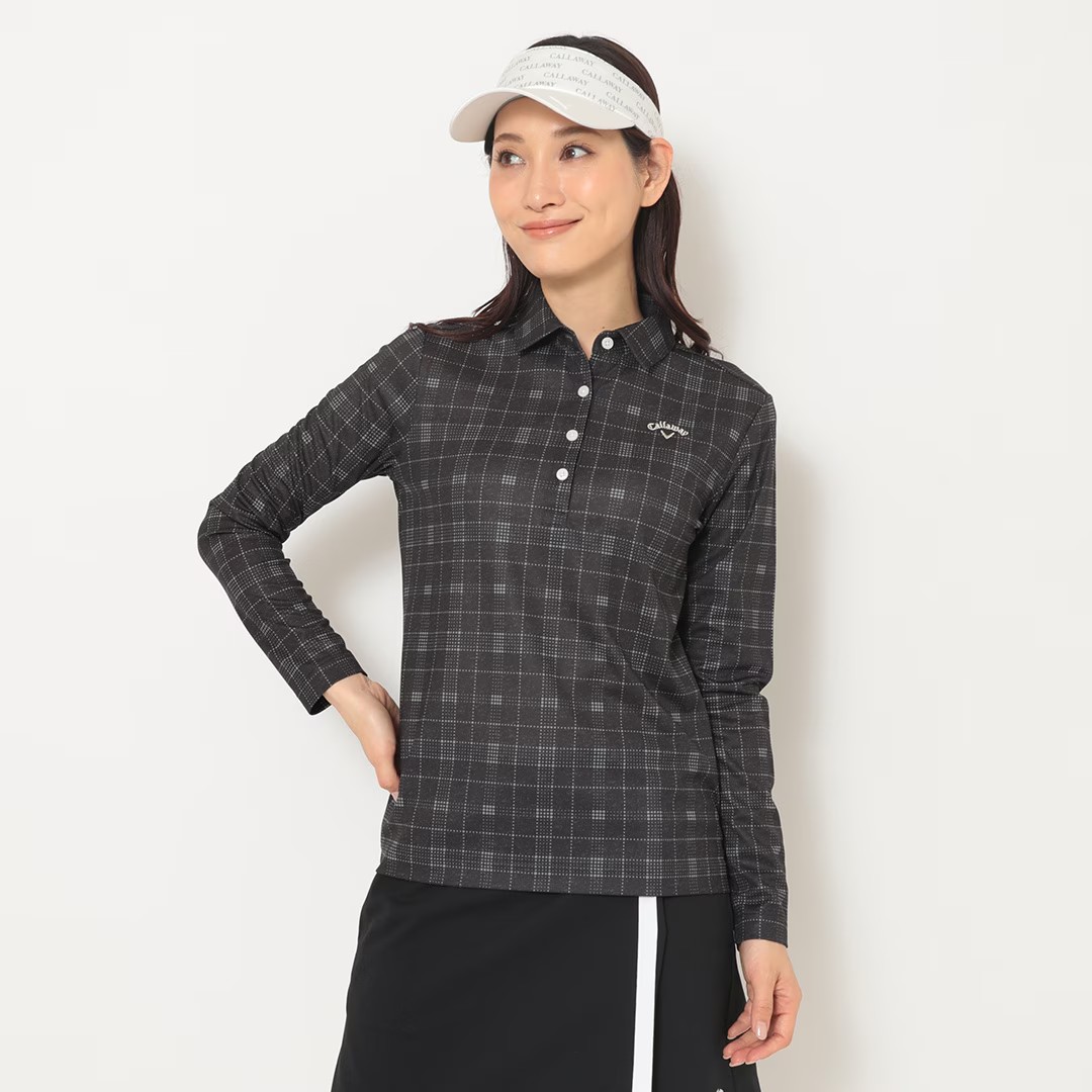 日本25年秋季卡拉威Callaway高尔夫球服女装长袖polo衬衫轻薄格纹