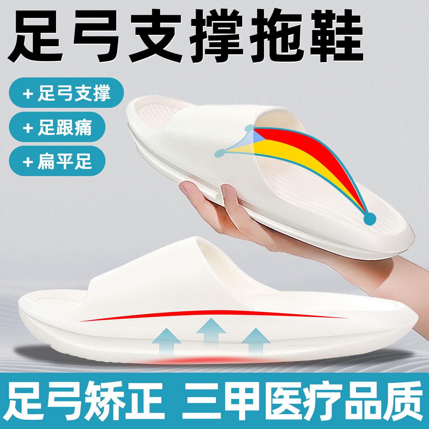 足弓支撑矫正拖鞋扁平足足外翻内八日常运动气垫女男款防臭耐磨