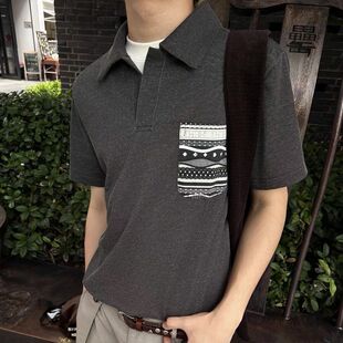 LBMS 「正肩小领口费尔岛」假两件海鸥领口袋Polo衫短袖miu系夏