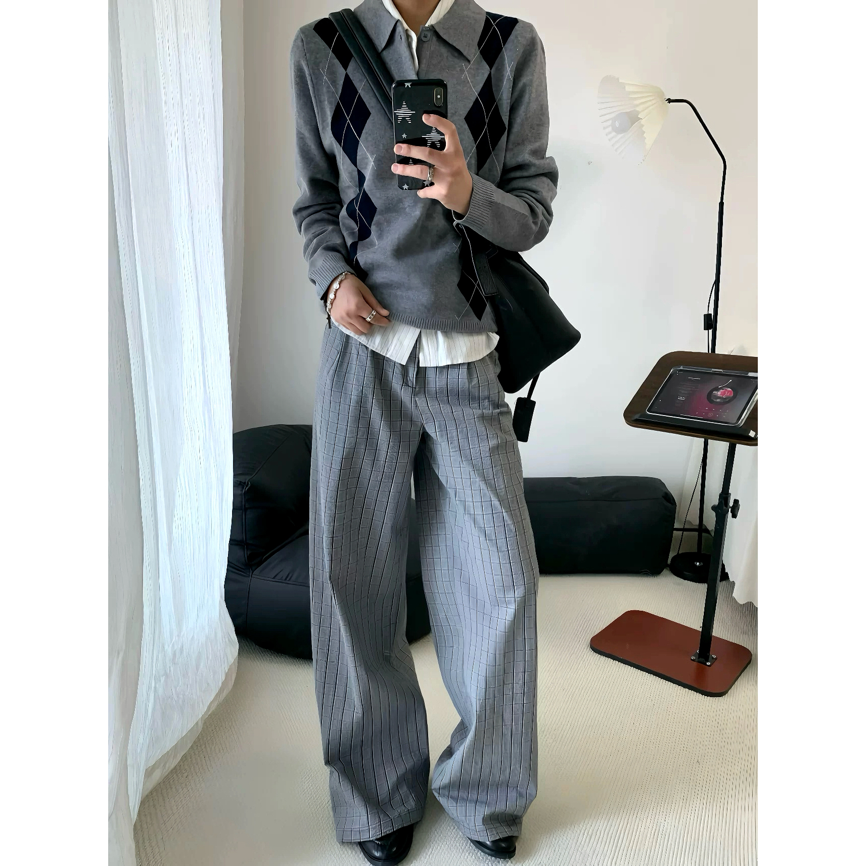 LBMS辣堡美式菱格老钱风Polo衫毛衣男女阿尔盖提花高智正肩针织衫