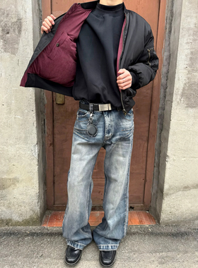 LBMS辣堡美式酒红年度王炸加厚棉服bomber夹克双面穿飞行员夹克