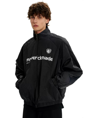 LBMS辣堡美式复古夹克男女短宽数码印花休闲宽松立领足球运动外套