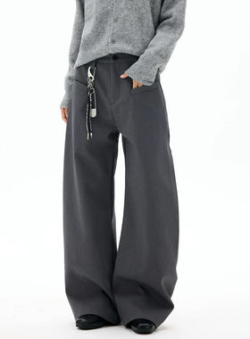 LBMS辣堡美式简约阔腿西裤男女弯刀高智感垂感复古宽松通勤休闲裤