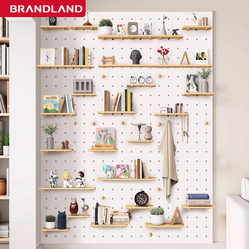 Brandland实木洞洞板定制入户玄关收纳置物架挂板钩隔板墙面装饰