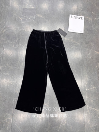 设计师品牌正品 桑蚕丝丝绒百搭垂感显瘦真丝丝绒阔腿直筒长裤女