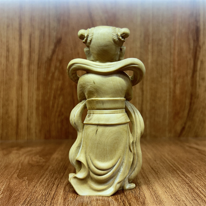 速发小叶黄杨木雕刻金童玉佛像摆件中式童男童神像送财童子装饰品