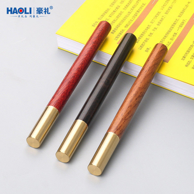 速发黄铜檀干中性笔0.5速木可换笔芯书写签圆商务签单名珠笔