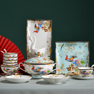 碗碟套装 新中式 家用组合高档餐0 镇德景骨瓷餐具套装 速发2具25新款