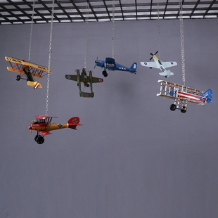 飾擺件墻飾品壁掛I男孩兒童房幼兒園墻貼 速發(fā)鐵藝雙翼飛機(jī)模型裝