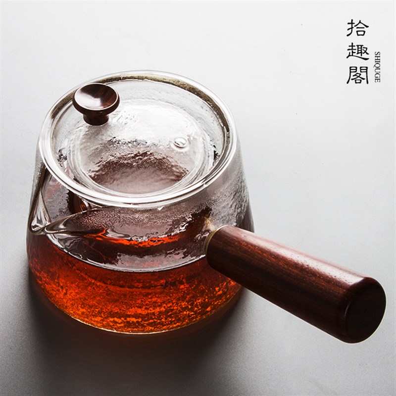 速发日式锤家玻璃茶壶耐用温煮烧水壶温茶泡茶壶纹高花茶大号壶侧