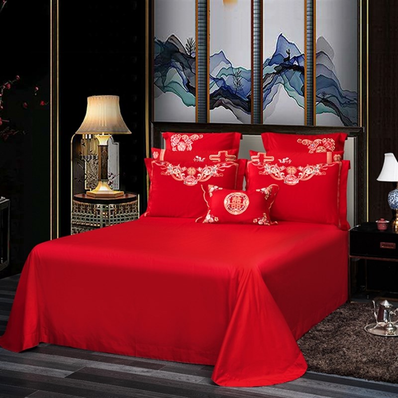 速发120支长绒棉绣花重工刺陪婚庆四件套多件套款床盖款绣嫁结婚