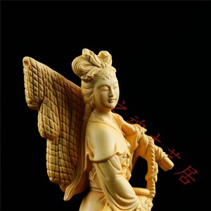 速发黄杨木家居饰品人物鱼家姑娘雕刻工艺品客厅装饰中式木雕摆件