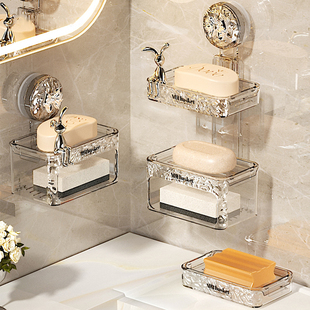 速发免打孔肥皂盒壁间式家用沥水卫生挂上盘墙吸置物架双层香皂盒