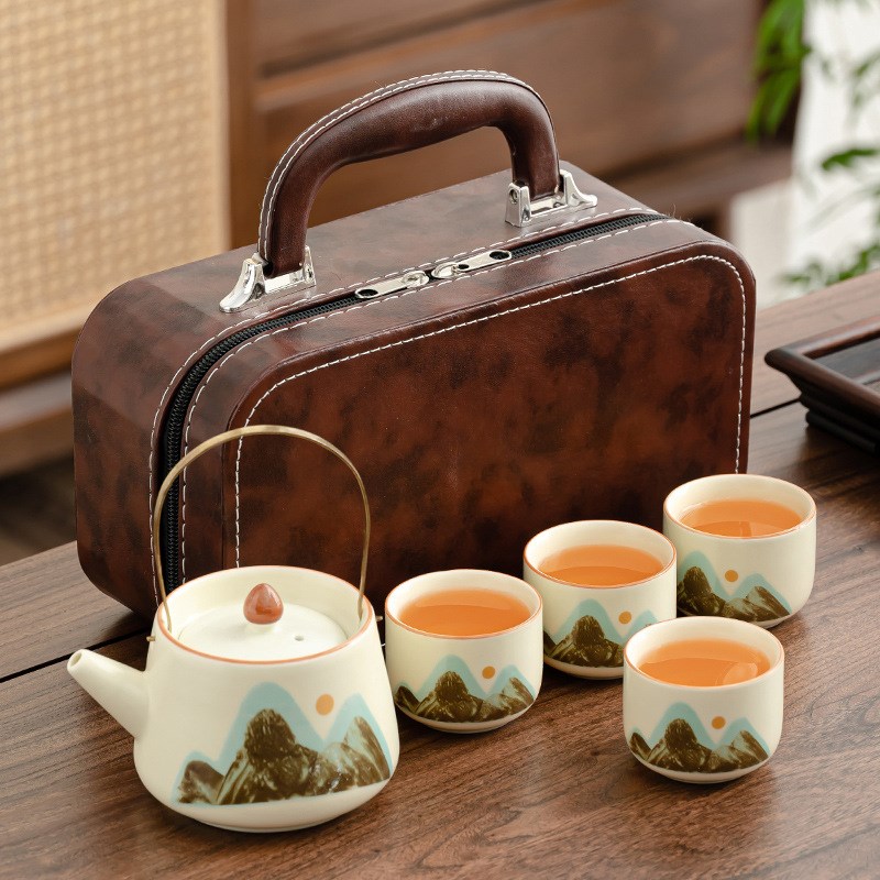 速发便携式旅行茶具小套装户外包汝窑功夫茶具泡茶壶商务礼品logo