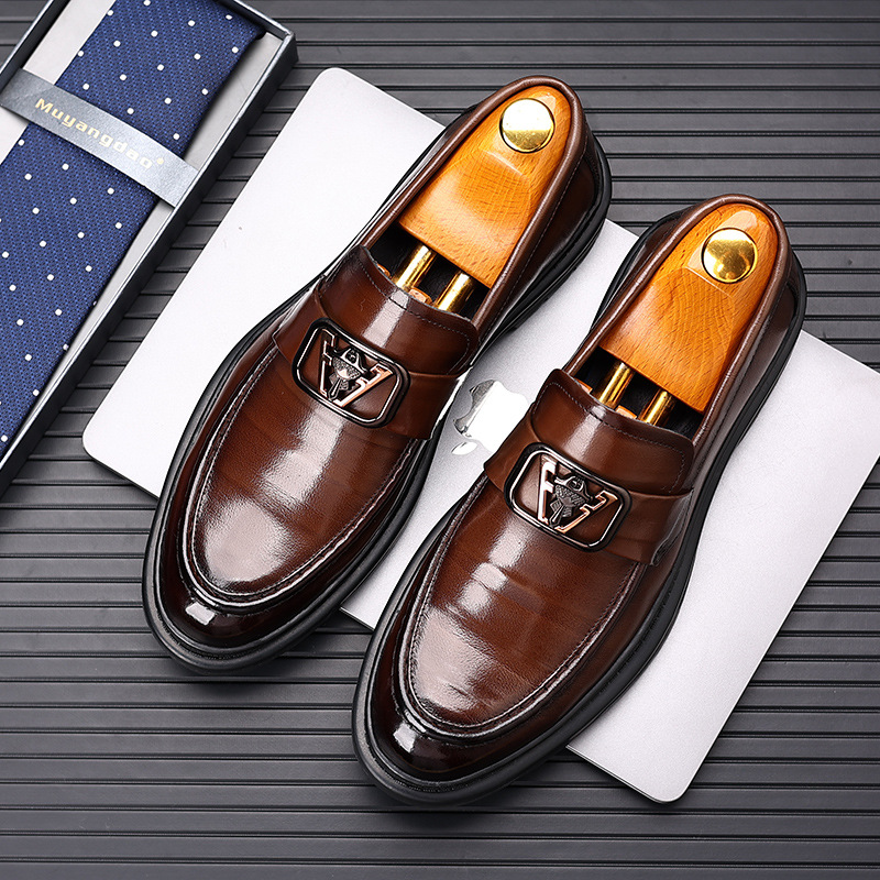 老爷车男鞋春秋新款商务休闲鞋子男士真皮透气英伦皮鞋男式