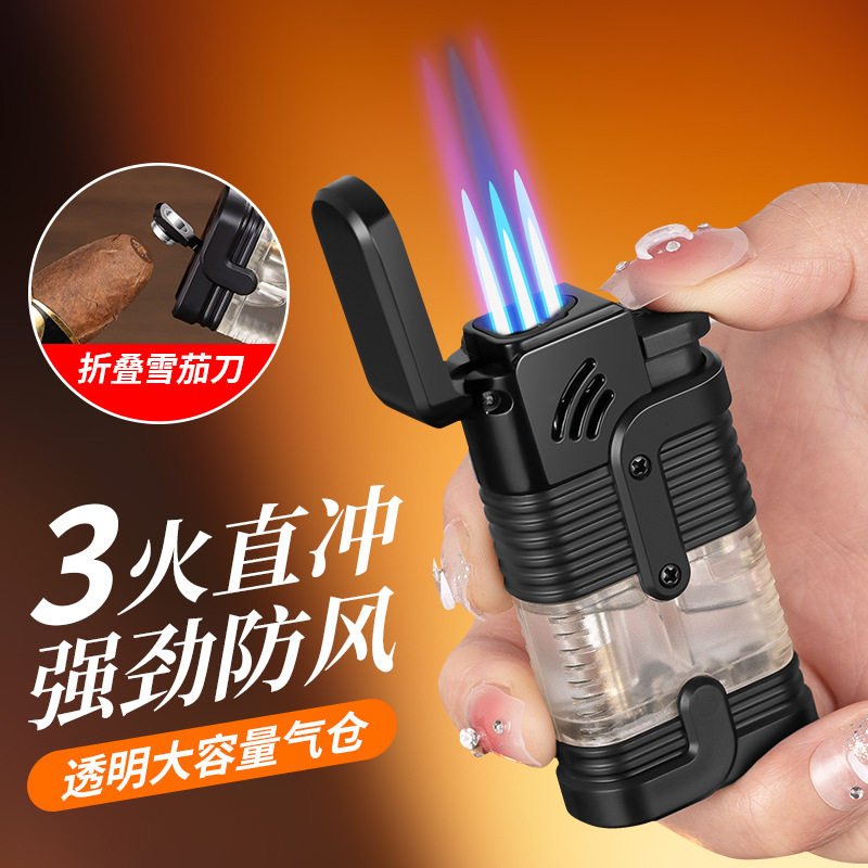 Flame Inflatable Visible Gas Lighter三直冲气体防风打火点烟器