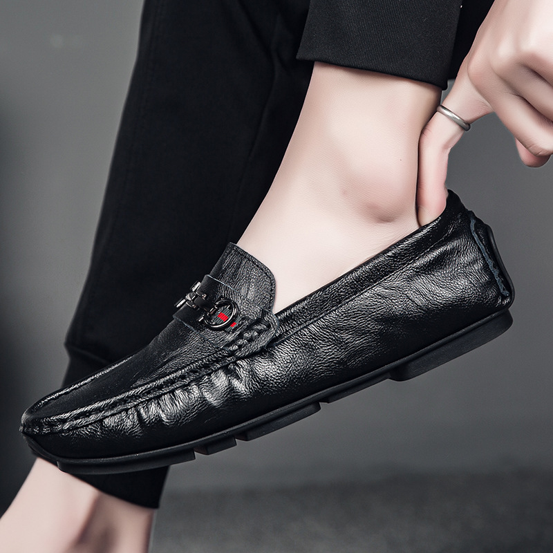 2025新款豆豆鞋男士真皮韩版百搭休闲皮鞋软底高级一脚蹬懒人