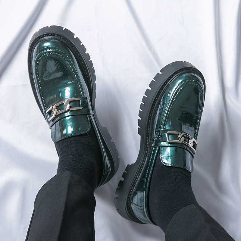 乐福鞋男款厚底增高亮面豆豆休闲皮鞋2024新款商务正装一脚蹬男鞋