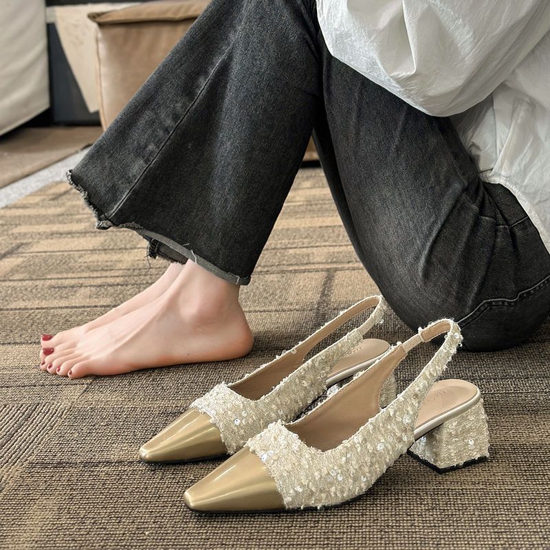 法式粗跟晚晚温柔包头凉鞋仙女鞋子2025新款春夏季气质小香风单鞋