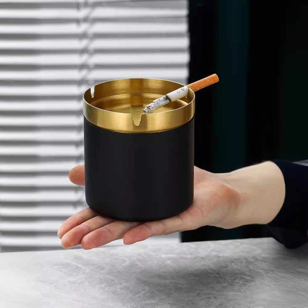 家用客厅烟灰不锈钢台球室烟缸加深加厚摔漏斗防风烟灰缸防飞灰缸