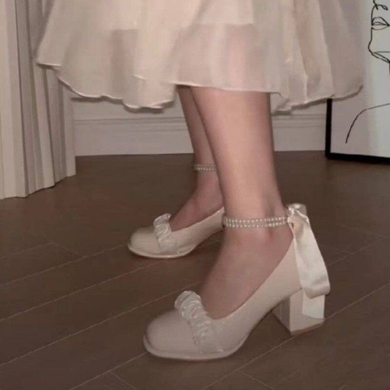 法式复古玛丽珍鞋女2025年春夏季新款气质黑色高跟鞋粗跟配裙单鞋